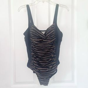 AVA & VIV black and brown striped one piece swim bathing suit, size 14W